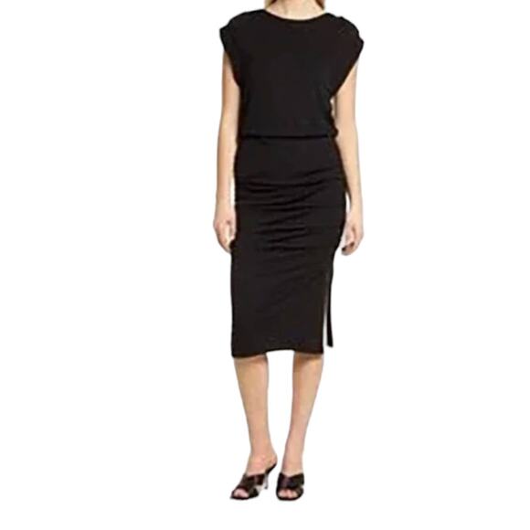 Halogen Dress gathered midi cap sleeve ruched black size 1X - Picture 1 of 5
